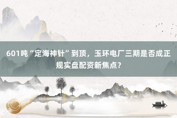 601吨“定海神针”到顶，玉环电厂三期是否成正规实盘配资新焦点？