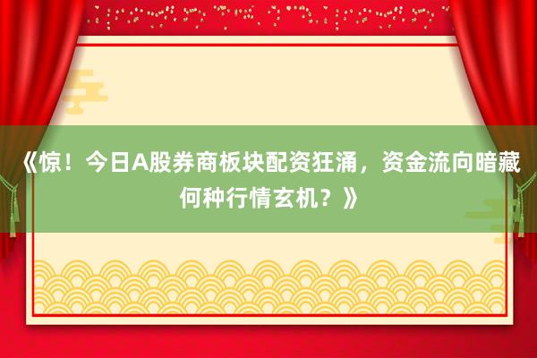《惊！今日A股券商板块配资狂涌，资金流向暗藏何种行情玄机？》