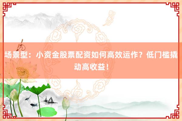 场景型：小资金股票配资如何高效运作？低门槛撬动高收益！