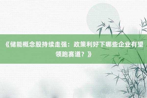 《储能概念股持续走强：政策利好下哪些企业有望领跑赛道？》